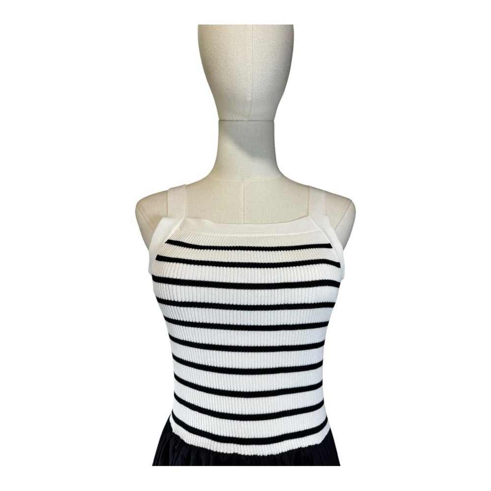 Moon River Black White Striped Knit Poplin Maxi Dress Medium Neutral Boho - Picture 3 of 8